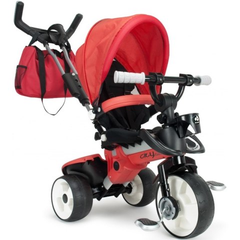 Injusa Rowerek Trójkołowy Deluxe City Max Czerwony Ciche Koła Torba + Bramka Gratis