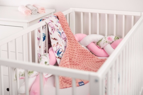 Lekki kocyk Minky 75x100cm Sensillo - RETRO RÓŻ PTAKI