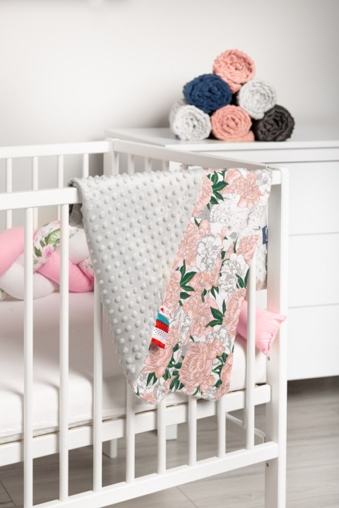 Lekki kocyk Minky 75x100cm Sensillo - SZARY KWIATY