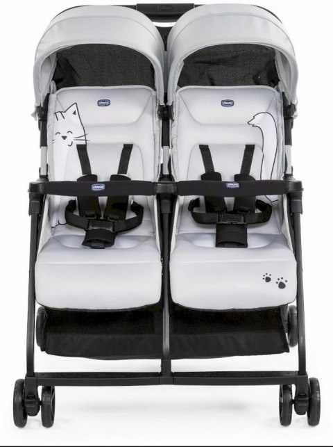 OHLALA TWIN CHICCO Podwójny, lekki wózek spacerowy 8kg - SILVER CAT