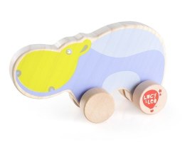 Kolorowy, drewniany hipopotam na kółkach dla malucha LUCY & LEO