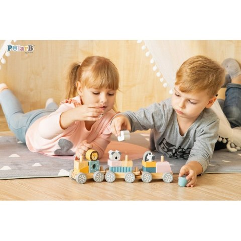 VIGA PolarB Drewniana Kolejka z Wagonikami i Zwierzątkami Do Układania Montessori