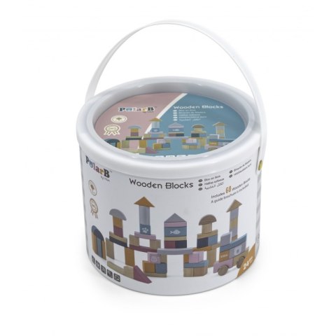 VIGA PolarB Zestaw drewnianych klocków w wiaderku - 60 elementów