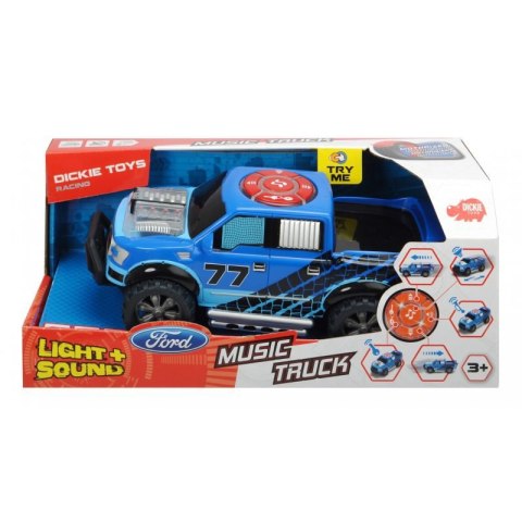 Dickie Racing - Jeżdżący muzyczny samochód terenowy Ford F150 Pick Up ze światłem i dźwiękiem