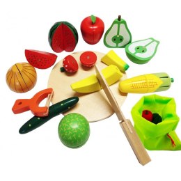 Drewniany zestaw owoców i warzyw na magnes do krojenia