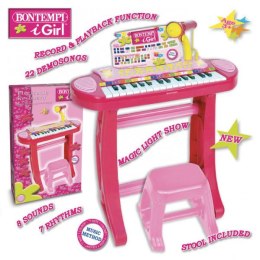 Bontempi Girl Elektroniczne organy ze statywem, krzesełkiem i mikrofonem,róż 33483 DANTE