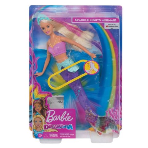 Barbie Lalka Dreamtopia Magiczna Syrenka z falującym i świecącym ogonem GFL82 p4 MATTEL