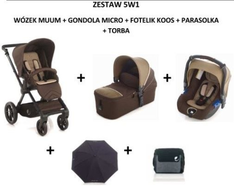 Jane Muum Reverse 5w1 gondola Micro + fotelik Koos + Torba + Parasolka