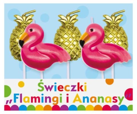 Świeczki pikery "Flamingi i Ananasy", 5szt