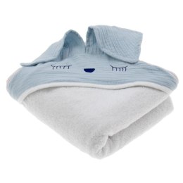 Hi Little One ręcznik okrycie kąpielowe z kapturem 100x100 cm SLEEPY BUNNY Baby Blue