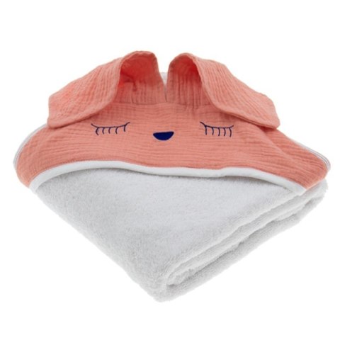 Hi Little One - Ręcznik z kapturem 100 x 100 SLEEPY BUNNY hooded bath towel Salmon