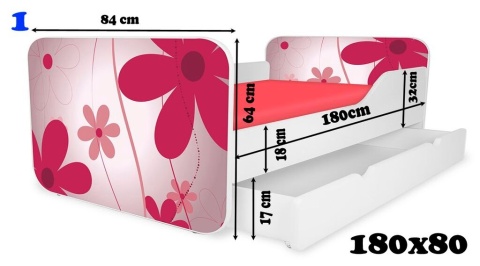 NOBIKO Łóżka KWADRA z szufladą 180x80 Hello Kitty