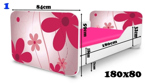 NOBIKO Łóżka KWADRA 180x80 Kwiaty