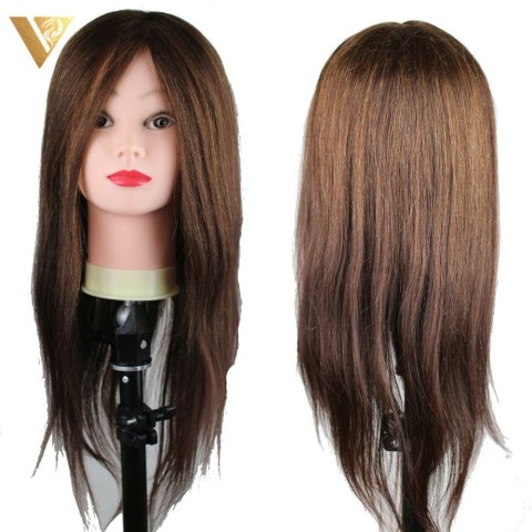 Główka głowa treningowa fryzjerska naturalne włosy brąz