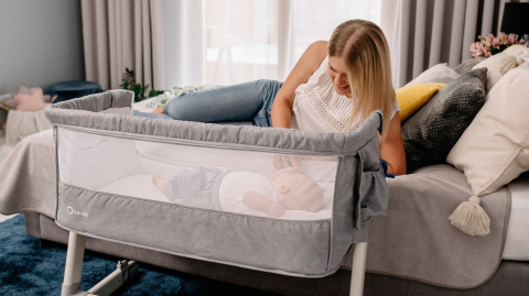 THEO Łóżeczko dostawne Lionelo, moskitiera, organizer, torba, co-sleeping - Magnolia