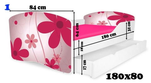 NOBIKO Łóżko dziecięce RAINBOW z szufladą wzór 180x80