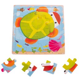 Puzzle drewniane układanka żółw 12el. 15x15 cm