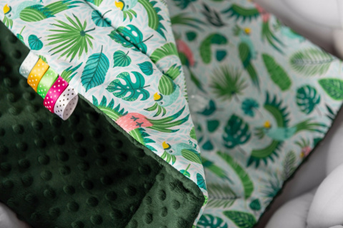 Komplet Minky Kołderka + Poduszka Sensillo - PAPUGI ZIELONY