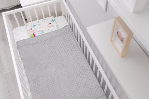 Komplet Minky Kołderka + Poduszka Sensillo - ZWIERZĄTKA JASNY SZARY