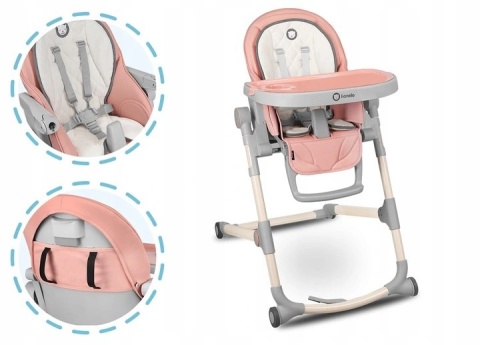 CORA Lionelo krzesełko do karmienia 6m+ do 15kg - BUBBLEGUM