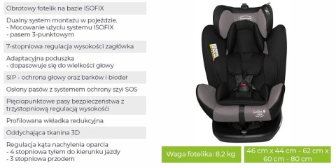 GOLDEN 360 BabySafe 0-36kg obrotowy fotelik samochodowy z IsoFix - Black (czarny)