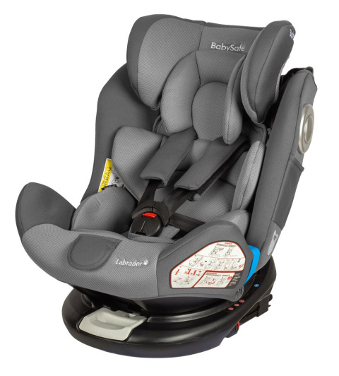 Labrador BabySafe 0-36kg 0-12 lat obrotowy fotelik samochodowy z IsoFix - Gray Black