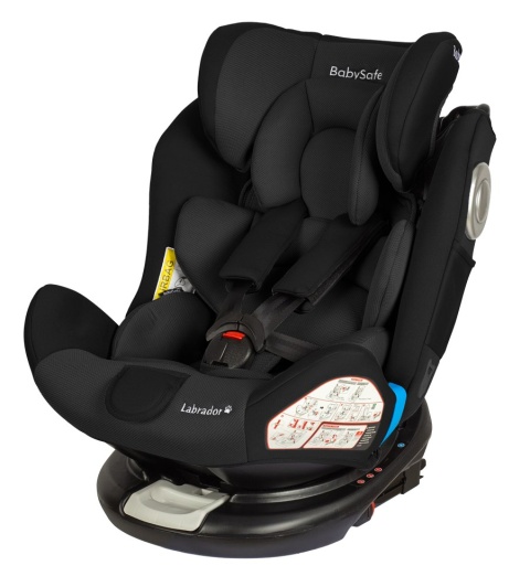 Labrador BabySafe 0-36kg 0-12 lat obrotowy fotelik samochodowy z IsoFix - Gray Black