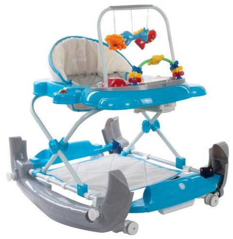 Chodzik kołyska kotek z paciorkami - niebiesko szary