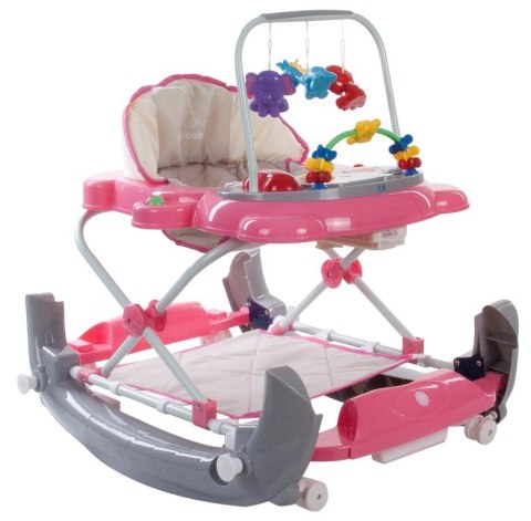 Chodzik kołyska kotek z paciorkami - różowo szary