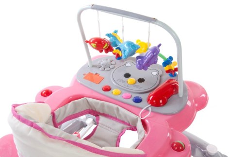 Chodzik kołyska kotek z paciorkami - różowo szary