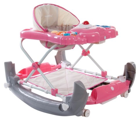 Chodzik kołyska miś - różowo szary