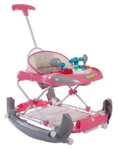 Chodzik kołyska z kierownicą - różowo - szary