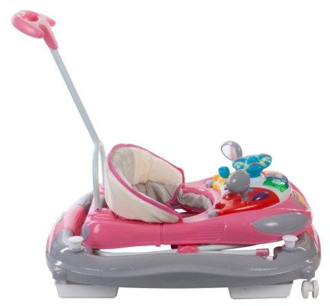 Chodzik kołyska z kierownicą - różowo - szary