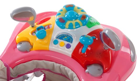 Chodzik kołyska z kierownicą - różowo - szary