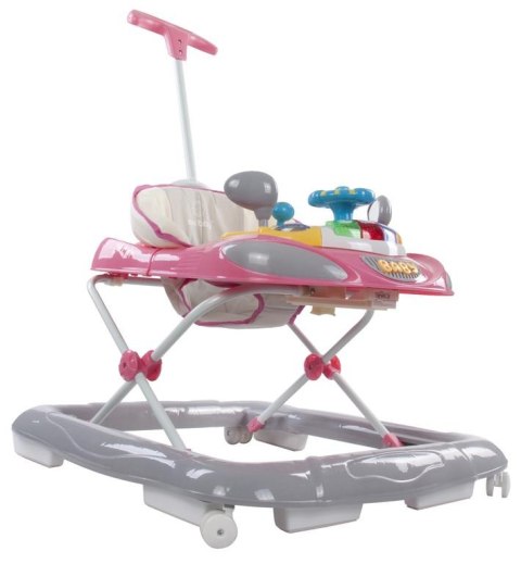 Chodzik z kierownicą i popychaczem - różowo szary