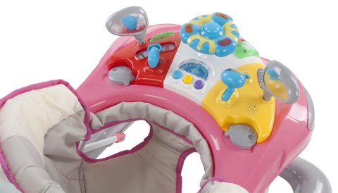 Chodzik z kierownicą i popychaczem - różowo szary