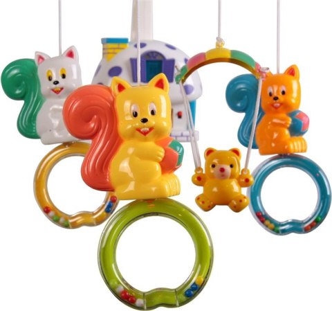 Karuzela do łóżeczka z lampką i plastikowymi zabawkami