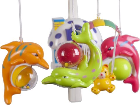 Karuzela do łóżeczka z lampką i plastikowymi zabawkami