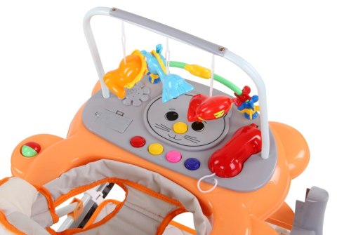 Chodzik kołyska kotek z paciorkami - pomarańczowo szary