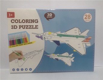 Puzzle 3D kolorowanka samolot 28el.