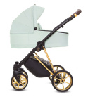 MUSSE 3w1 BabyActive wózek głęboko-spacerowy + fotelik samochodowy Kite 0-13kg - Ultra MINT / stelaż Gold