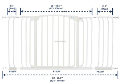 DREAMBABY Bramka bezpieczeństwa Chelsea 75 cm biała szeroka extra
