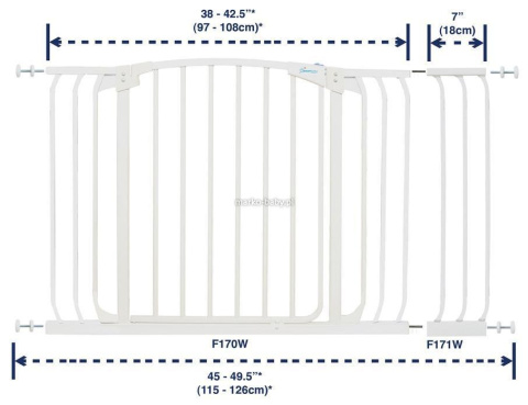 DREAMBABY Bramka bezpieczeństwa Chelsea 75 cm biała szeroka extra