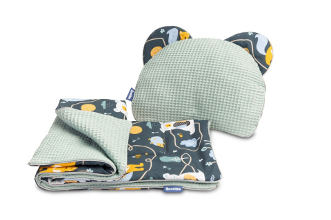 Sensillo Komplet do wózka Wafel poduszka kocyk - LEŚNA POLANA MIĘTOWY