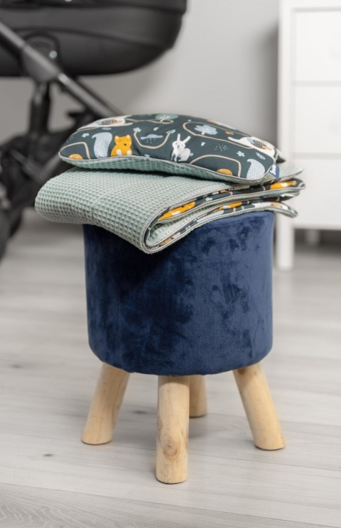 Sensillo Komplet do wózka Wafel poduszka kocyk - LEŚNA POLANA MIĘTOWY