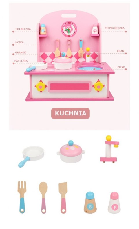 Drewniana toaletka kuchnia dla dziewczynki 2w1