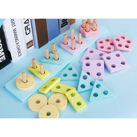 Drewniana układanka sorter 20 elementów pastelowe