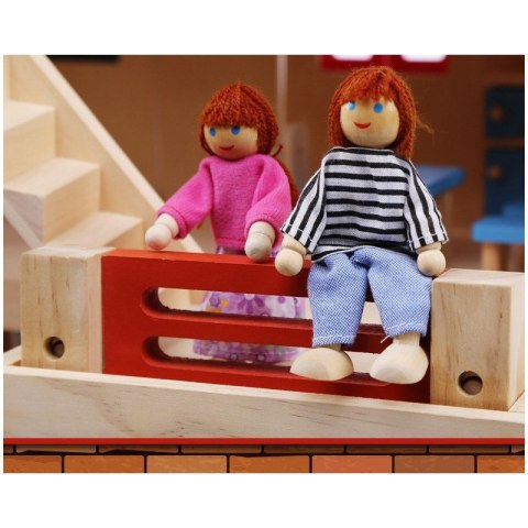 Drewniany domek dla lalek z meblami i lalkami ONSHINE