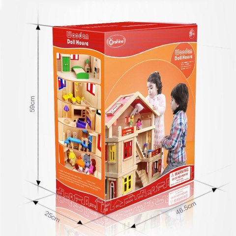Drewniany domek dla lalek z meblami i lalkami ONSHINE