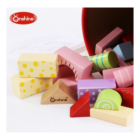 Klocki drewniane cukierkowe kolory 30 szt. w wiaderku ONSHINE